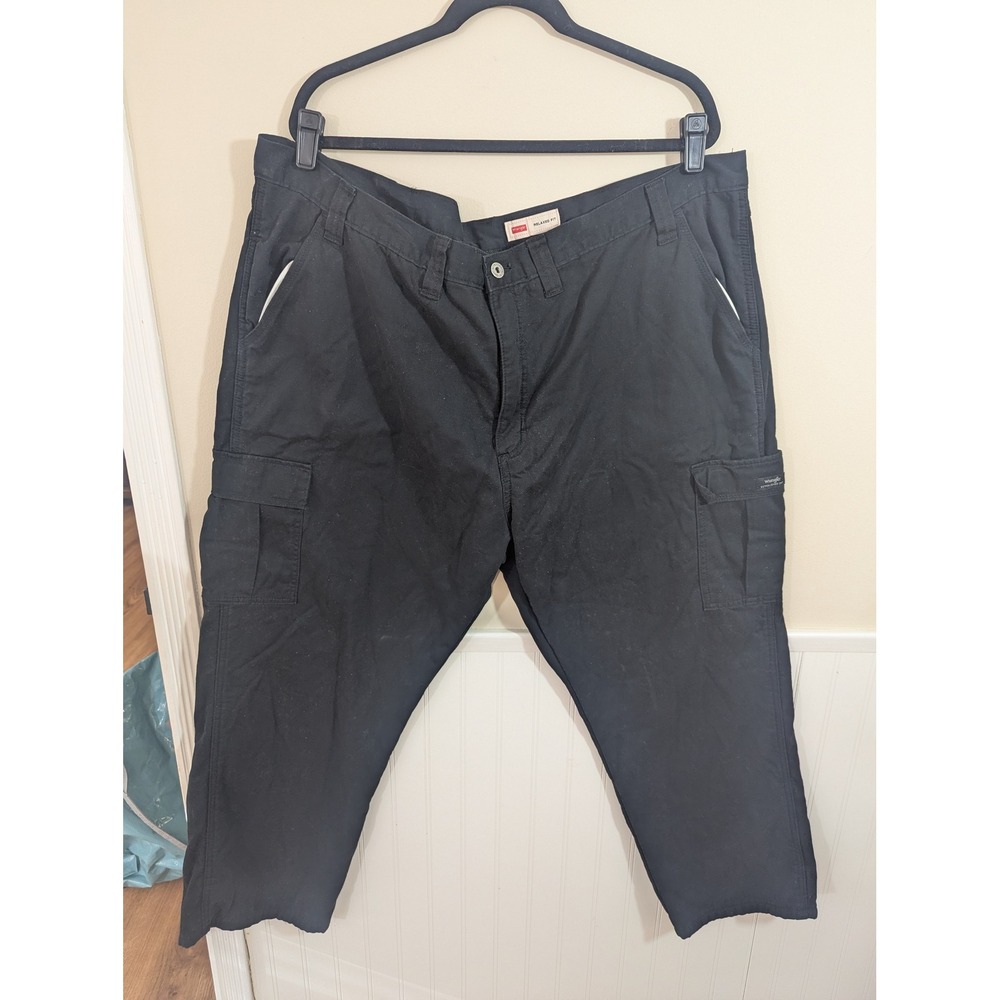 Wrangler Authentics Mens Fleece Lined Cargo Pants Black Cotton Twill Work 46x30